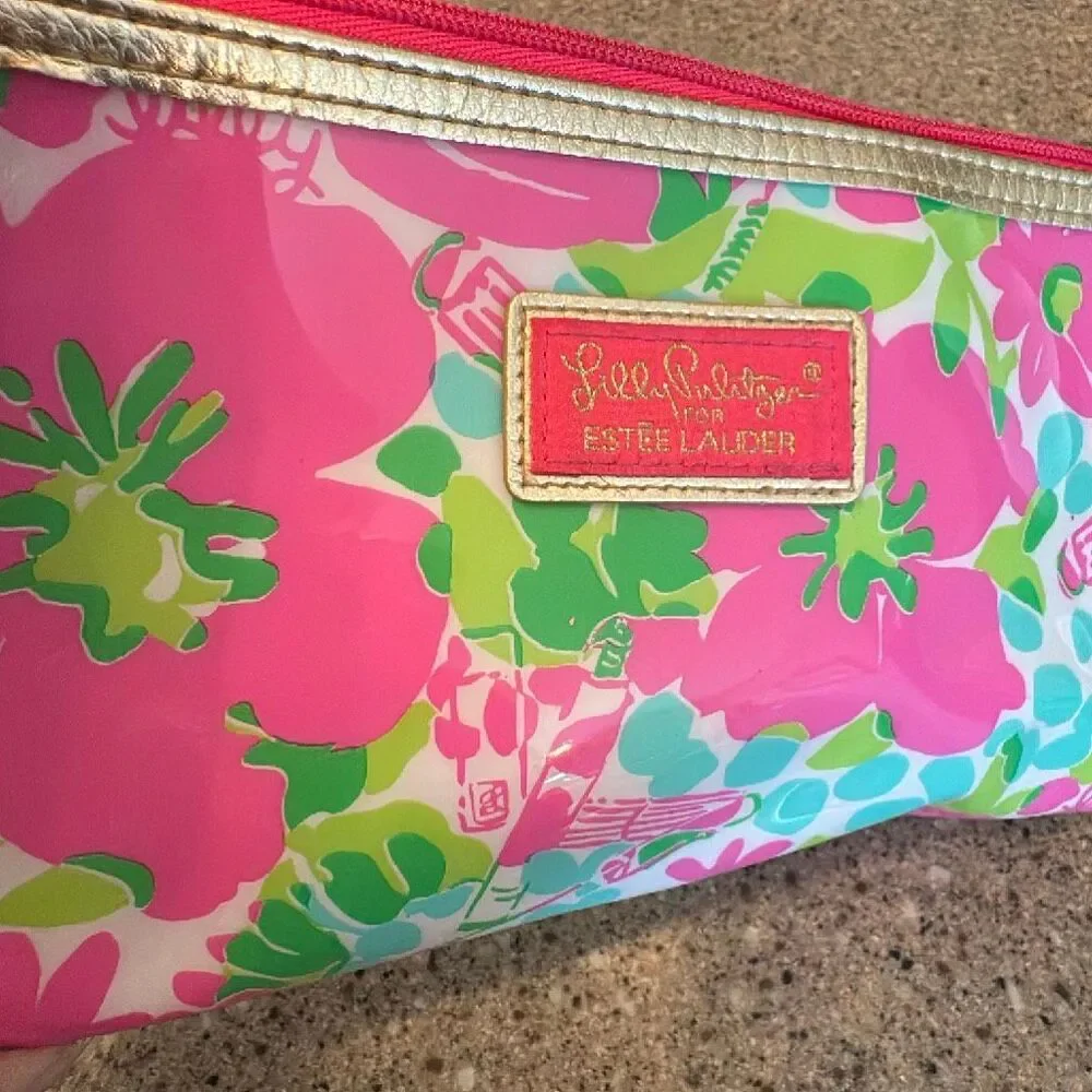 LILLY PULITZER X ESTEE LAUDER Pink Green Floral Lipstick Mascara Print Makeup Zi
